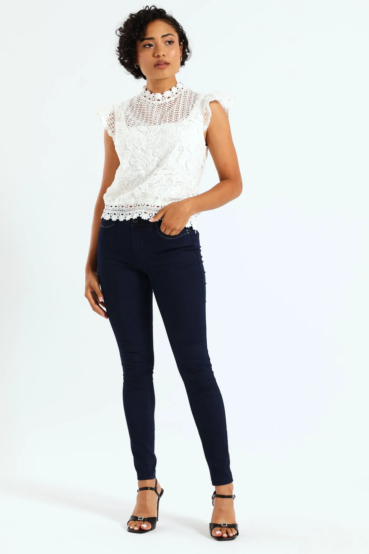 Scarlett Frill Sleeve Floral Crochet Blouse - White sold by Edgars