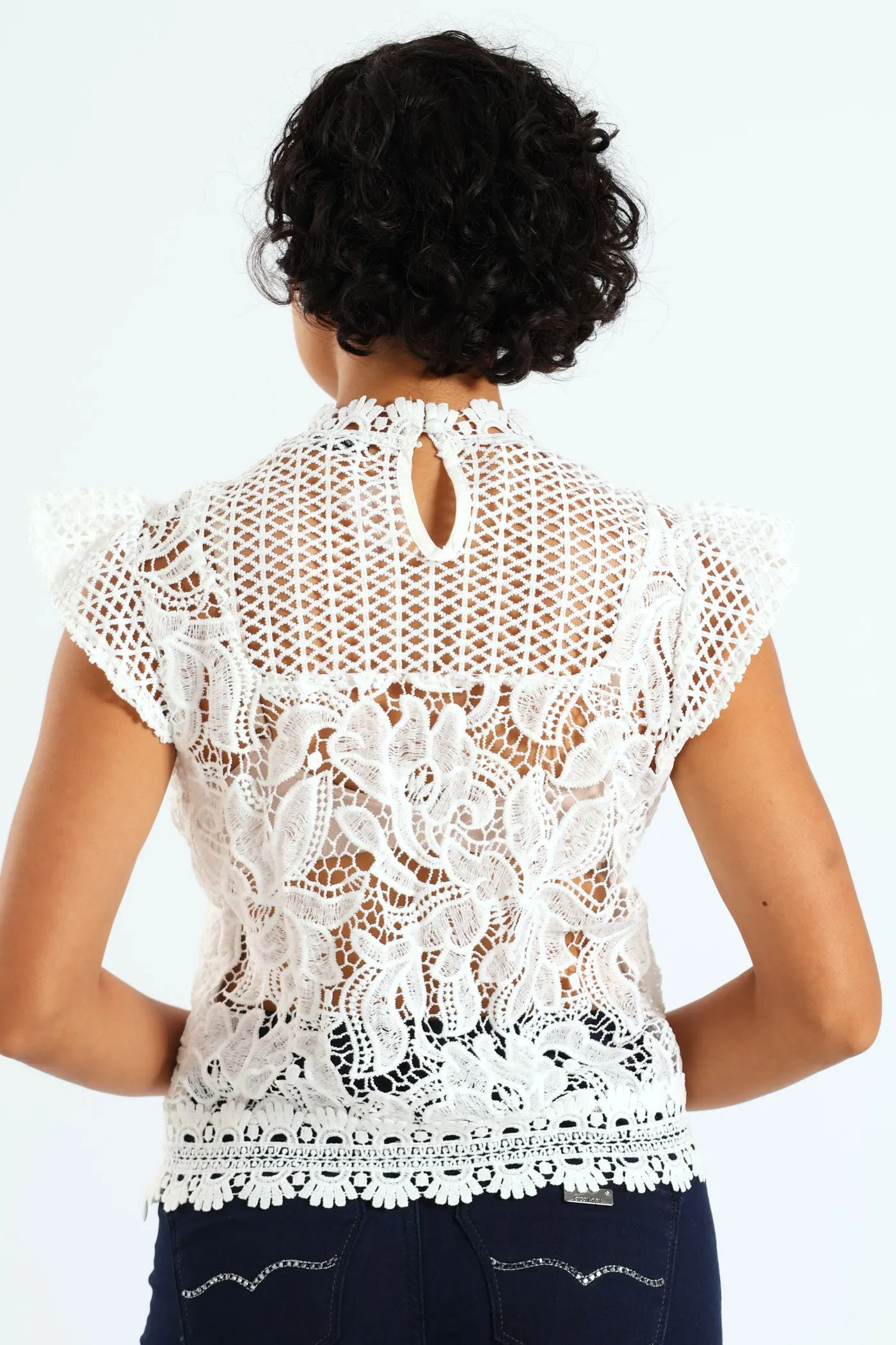 Scarlett Frill Sleeve Floral Crochet Blouse - White sold by Edgars product image thumbnail 4