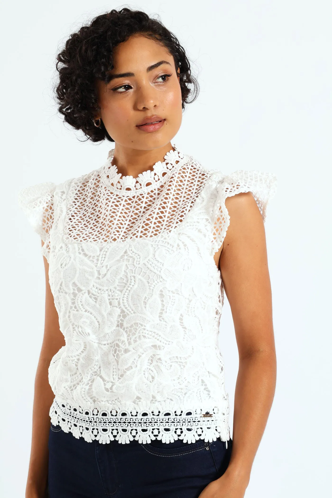 Scarlett Frill Sleeve Floral Crochet Blouse - White sold by Edgars product image thumbnail 2