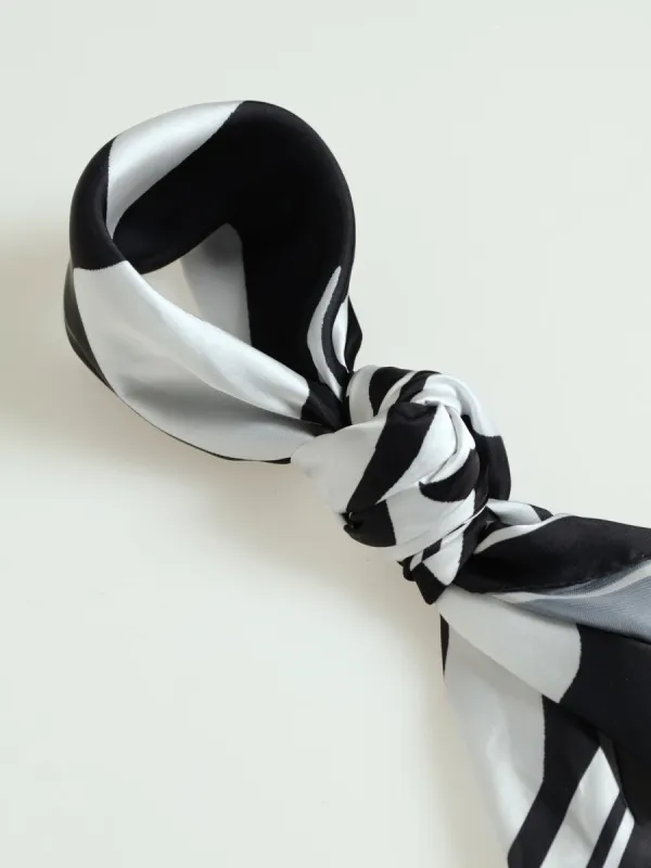 Colour Block Floral Border Print Satin Feel Scarf - Black/White made by Edgars