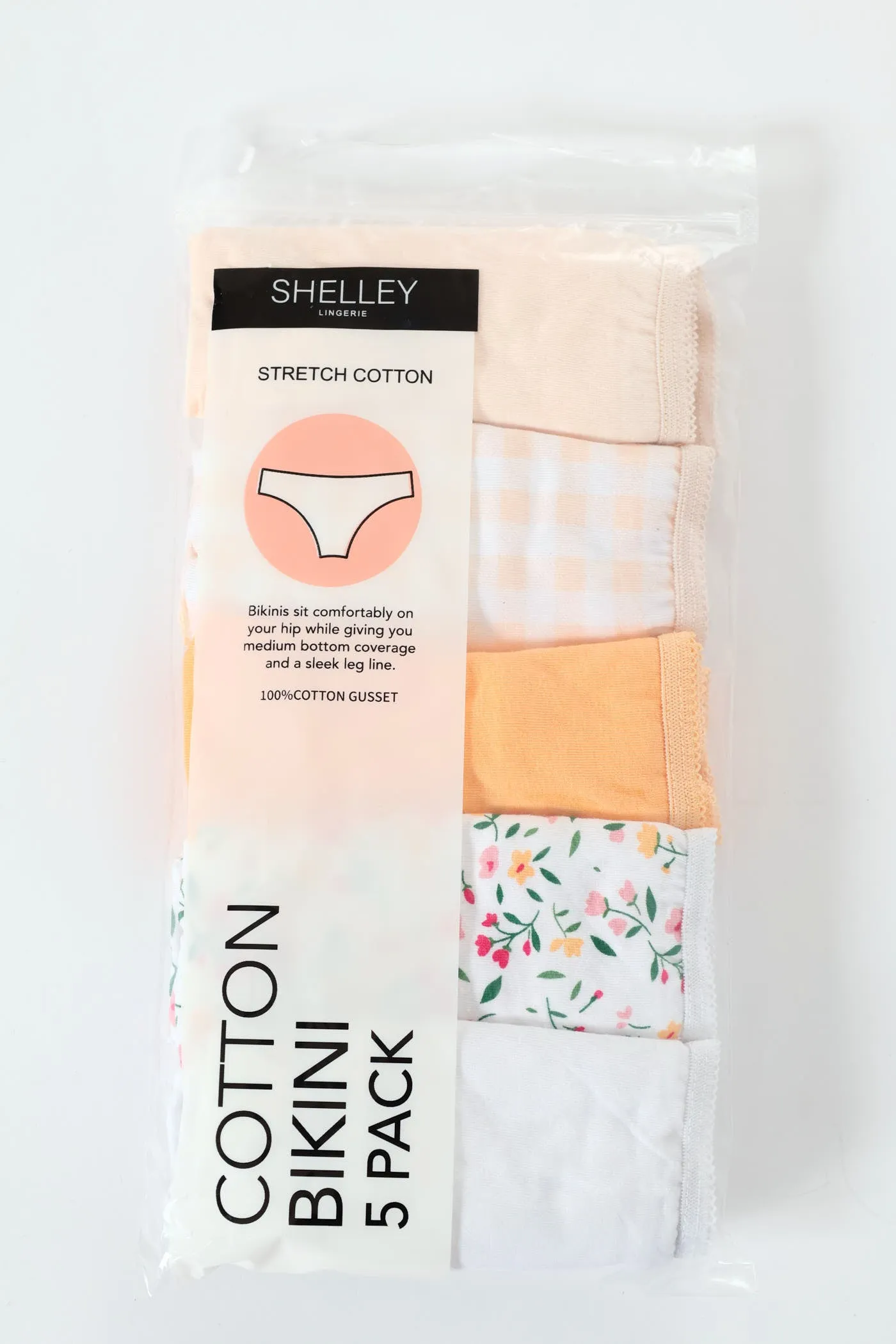 5 Pack Cotton Stretch Bikini Panties - Floral/White/Check/Orange sold by Edgars product image thumbnail 2