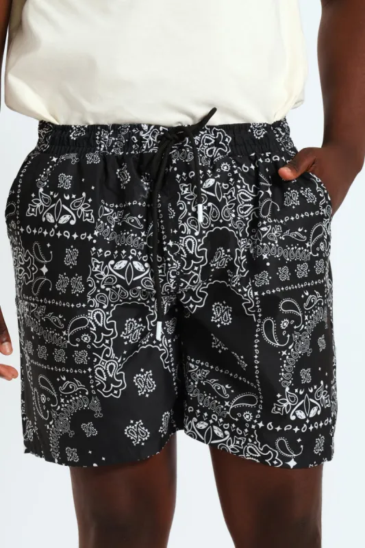Bandana Paisley Swim Shorts - Black sold by Edgars