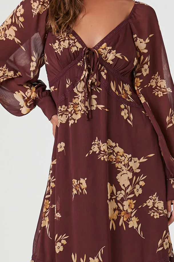 Chiffon Floral Print Midi Dress - Wine sold by Edgars product image thumbnail 2