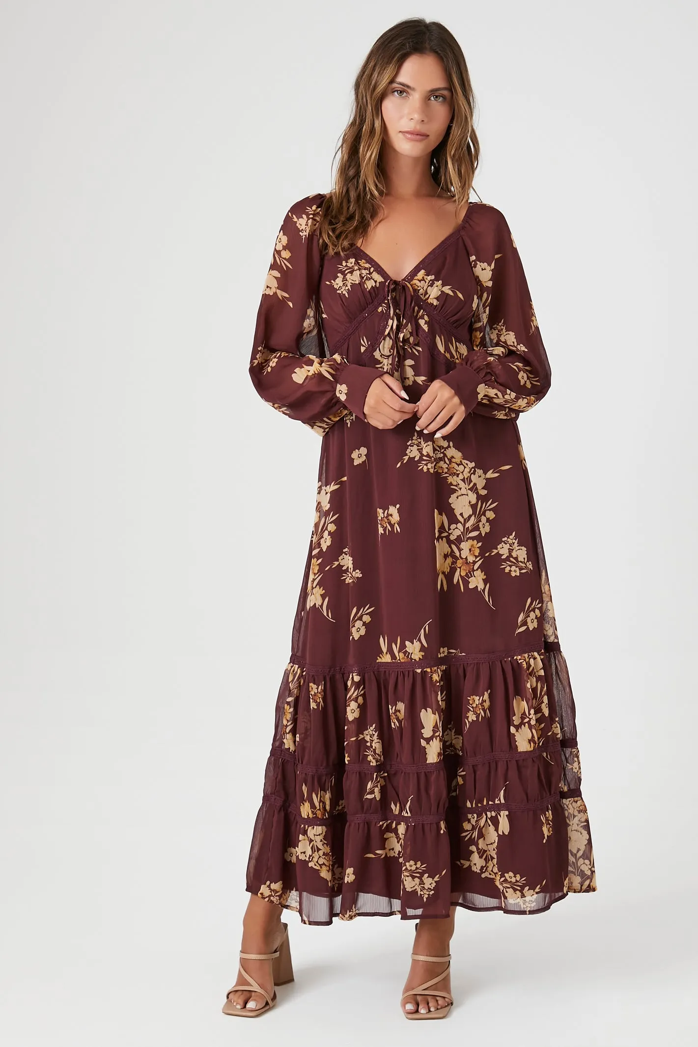 Chiffon Floral Print Midi Dress - Wine sold by Edgars product image thumbnail 3