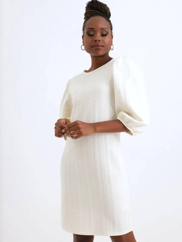 Ladies Jacquard Puff Sleeve Tube Dress - Cream sold by Edgars