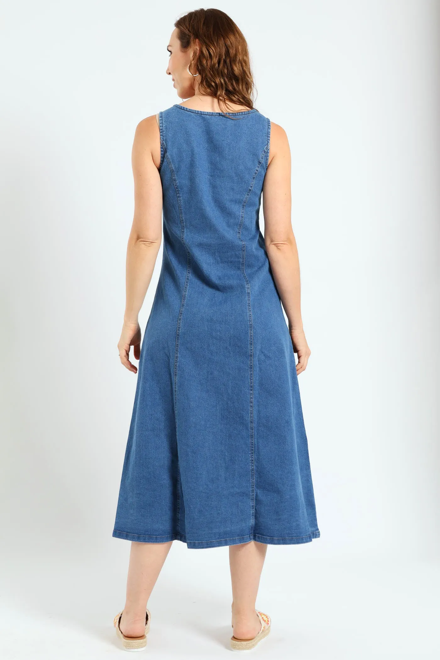 V-Neck Button Through Panelled Fit & Flare Denim Midi Dress - Medium Wash sold by Edgars product image thumbnail 3
