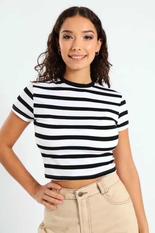 Yarn Dye Stripe Tee - White/Black sold by Edgars 