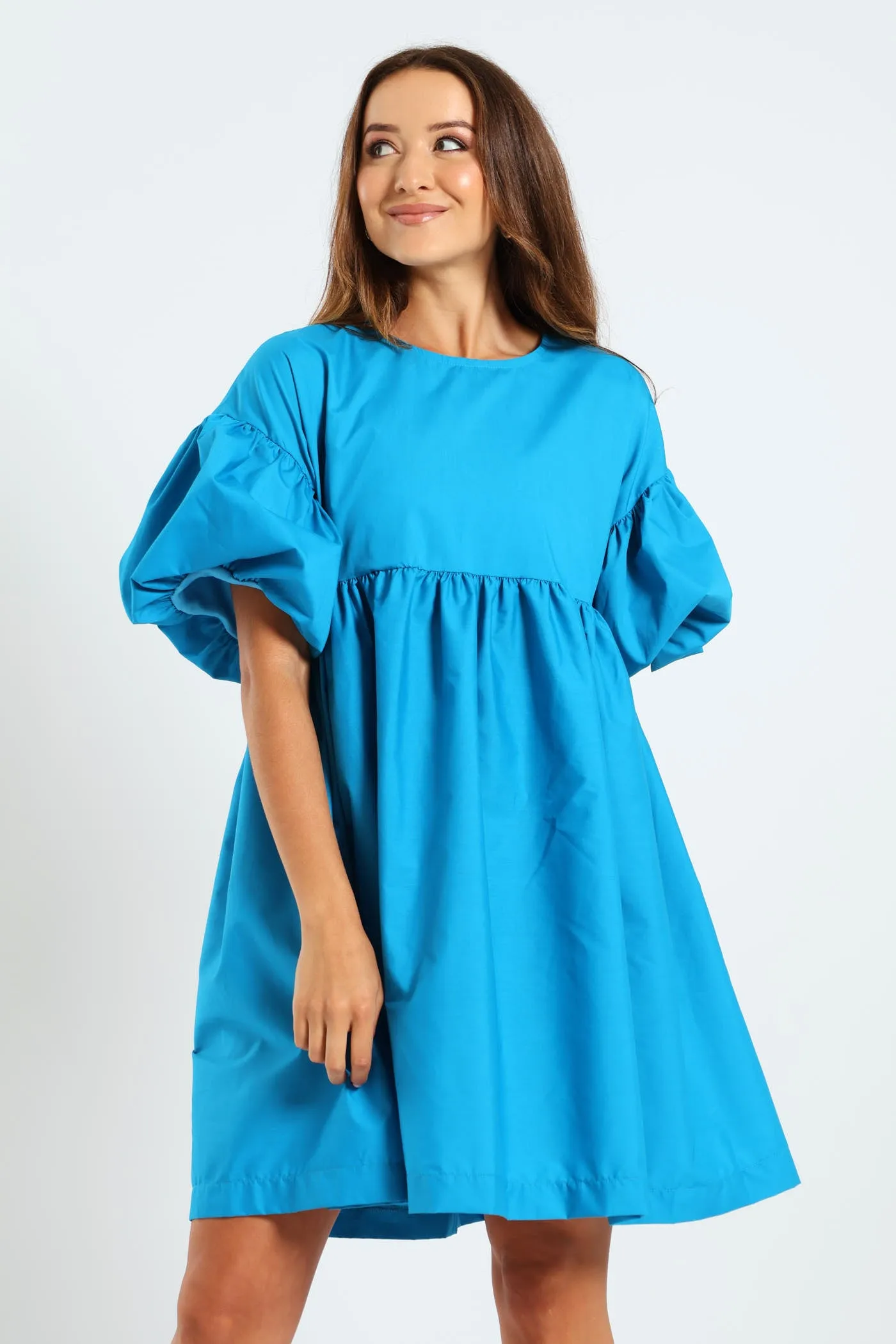 Volume Sleeve Poplin Mini Dress - Peacock Blue sold by Edgars product image thumbnail 3