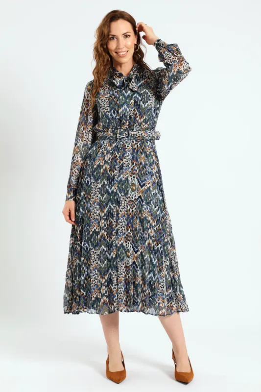 Kitty Bow Belted Pleated Maxi Dress - Turquoise sold by Edgars