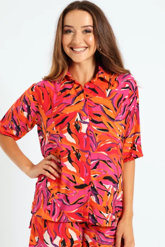 Oversized Printed Shirt - Pink/Orange sold by Edgars