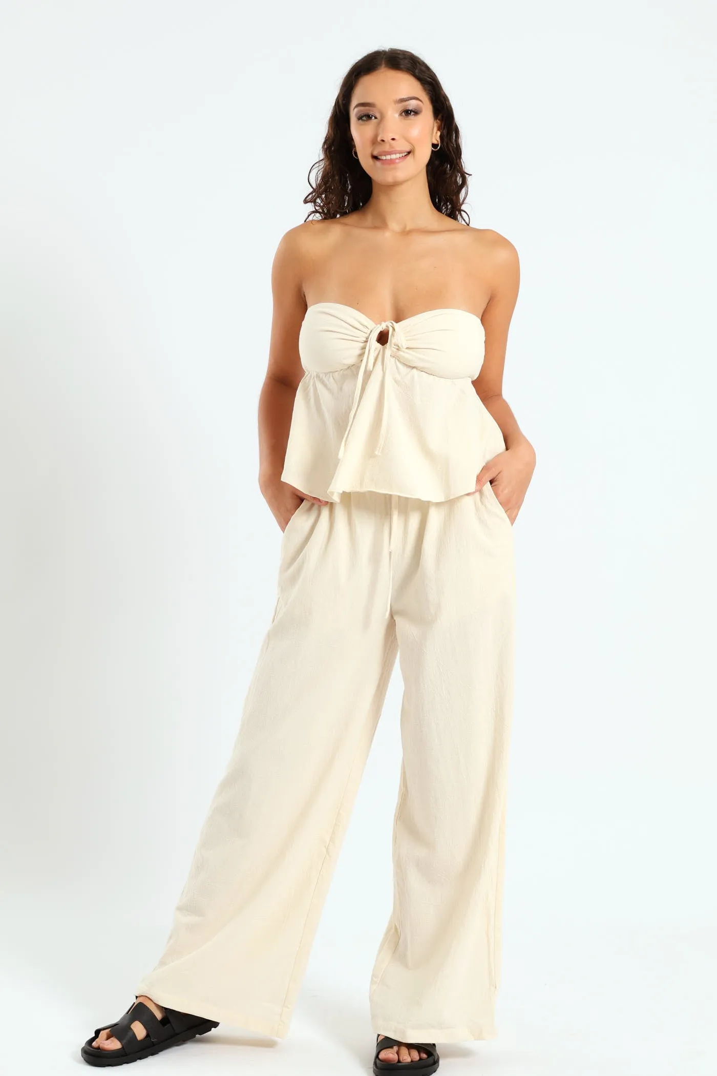 Linen Relaxed Pants - Beige sold by Edgars