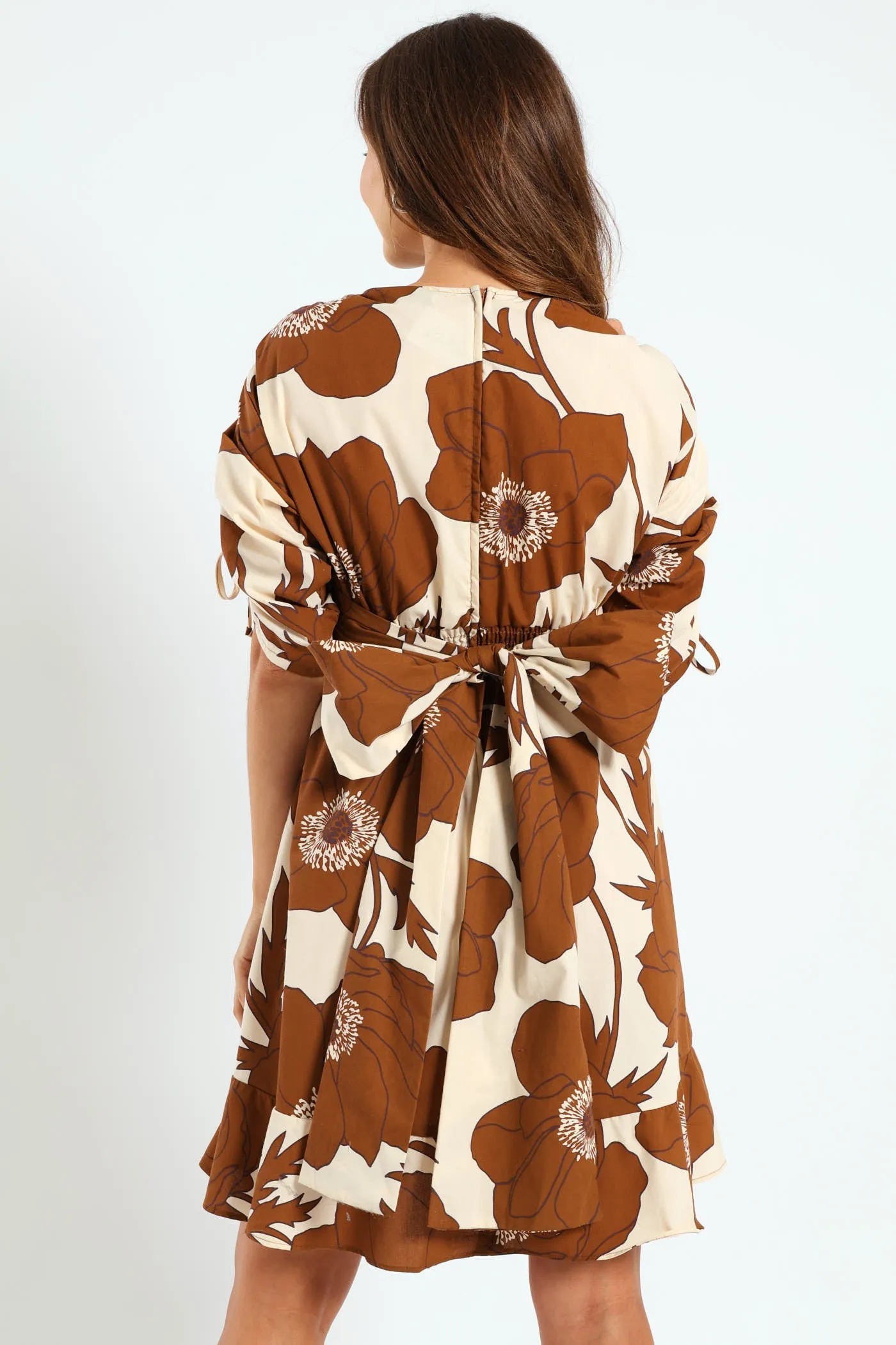 3/4 Ruched Balloon Sleeve Midi Dress - Brown/White sold by Edgars product image thumbnail 4
