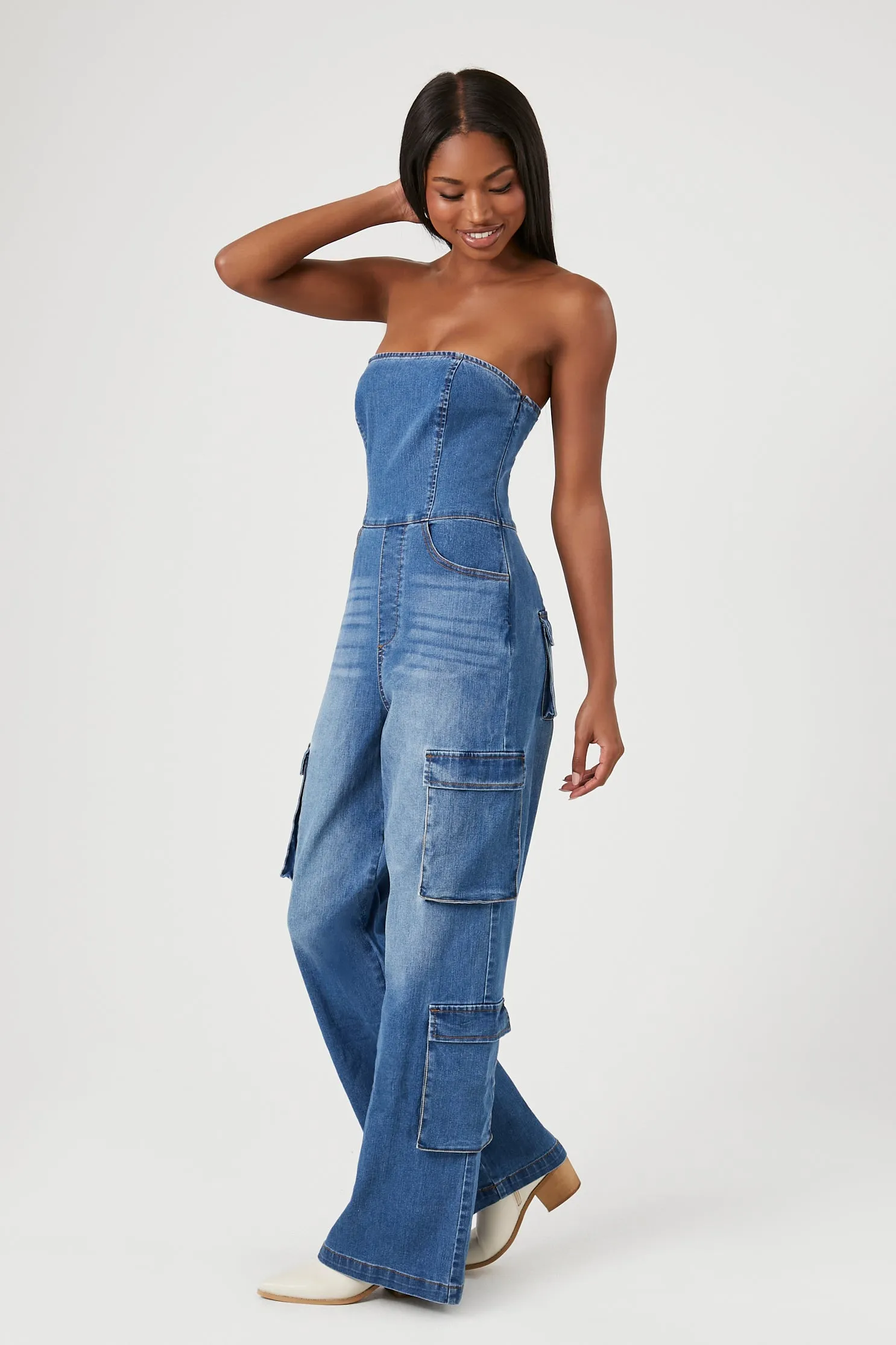 Strapless Stretch-Denim Jumpsuit - Mid Blue sold by Edgars product image thumbnail 5