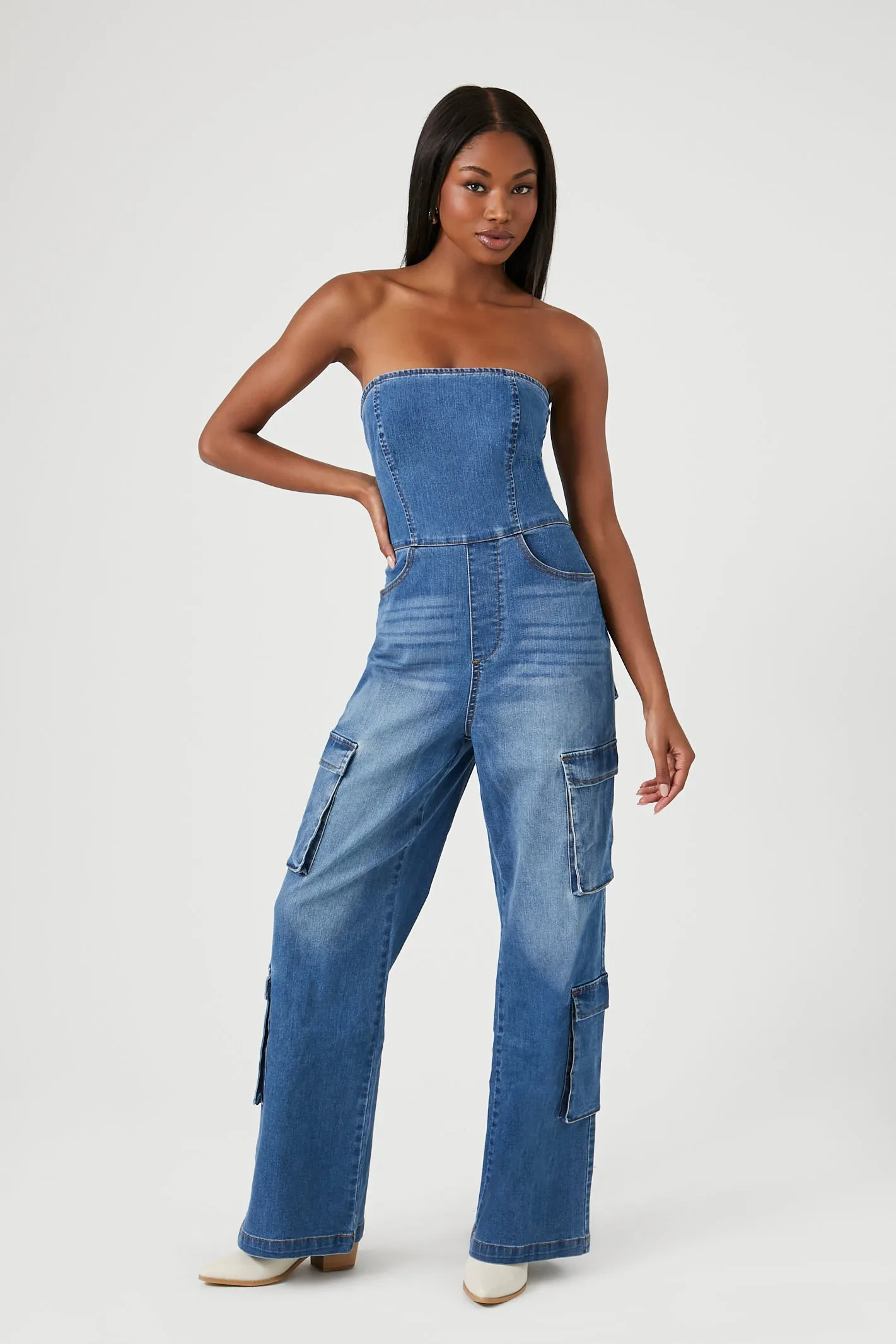 Strapless Stretch-Denim Jumpsuit - Mid Blue sold by Edgars