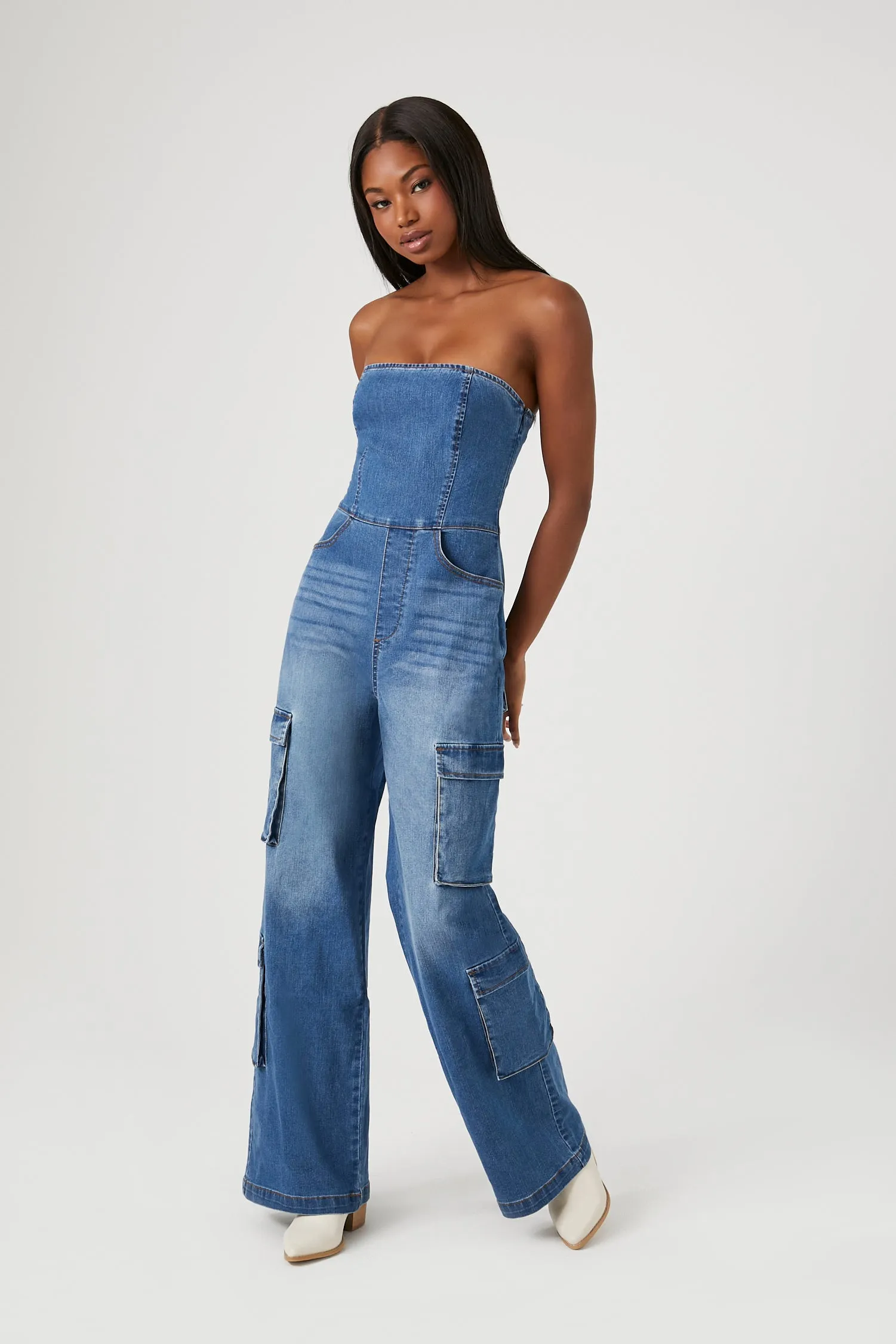Strapless Stretch-Denim Jumpsuit - Mid Blue sold by Edgars product image thumbnail 3