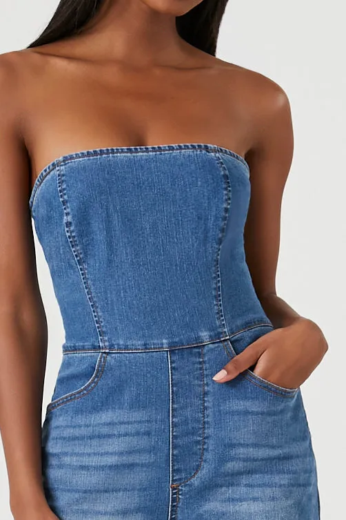 Strapless Stretch-Denim Jumpsuit - Mid Blue sold by Edgars product image thumbnail 2