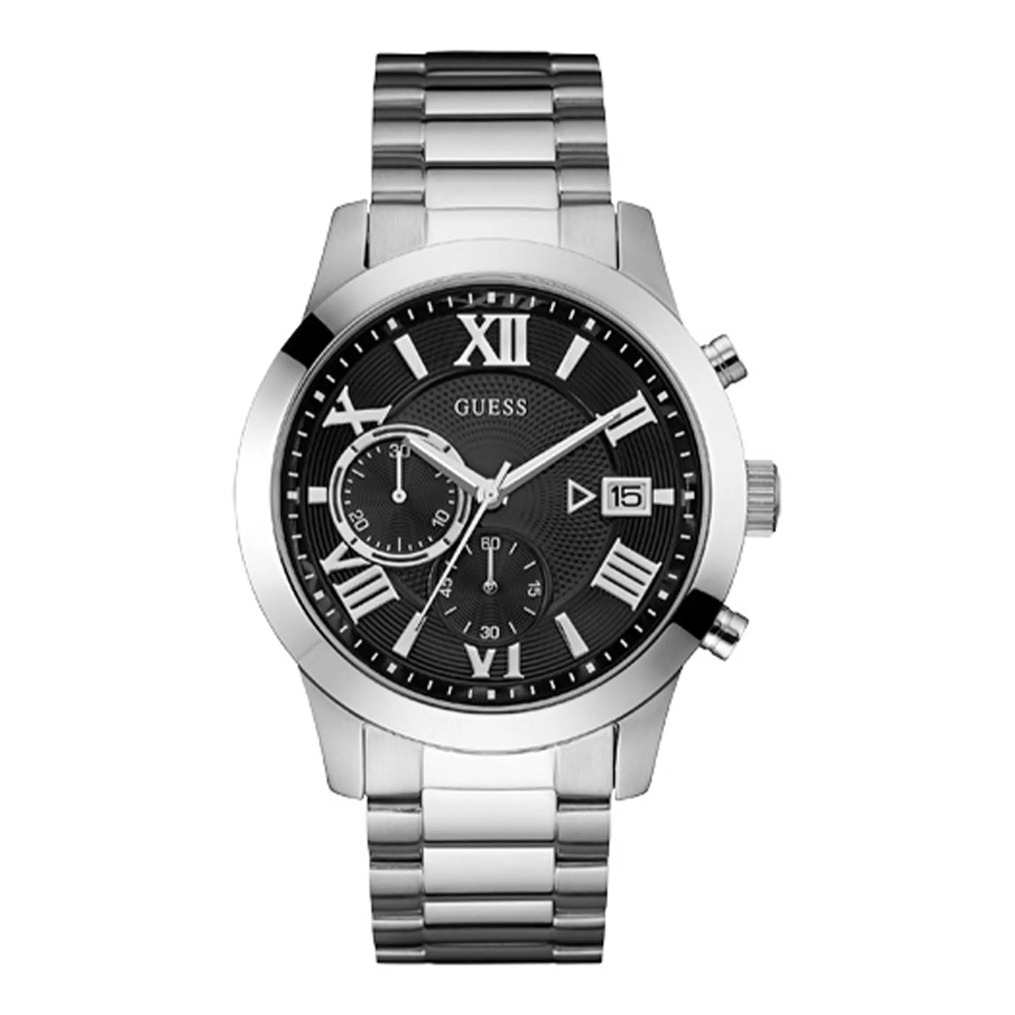 Gents Silver Case & Black Dial Stainless Steel Watch sold by Edgars