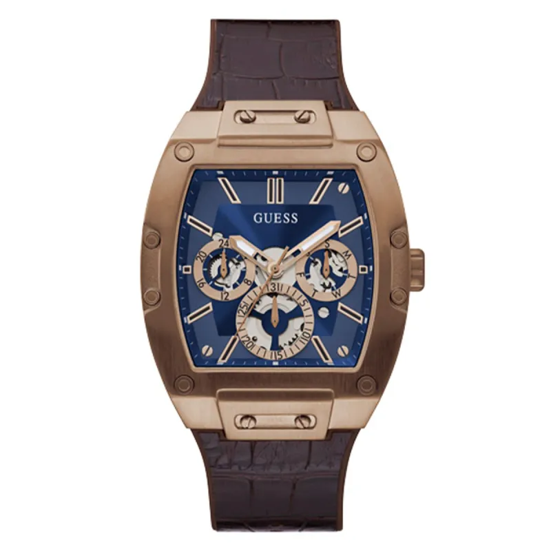 Gents Rose Gold Case & Blue Dial Watch With Brown Leather Strap sold by Edgars 