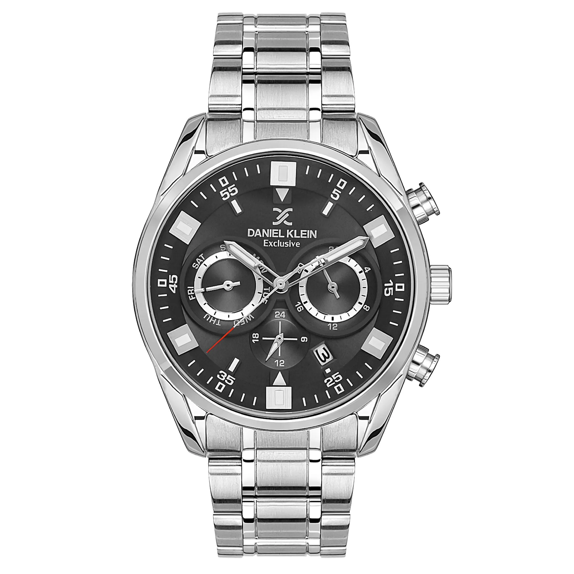 Gents Silver Case & Black Dial Stainless Steel Watch sold by Edgars