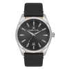 Gents Silver Case &  Black Dial Watch With Black Leather Strap sold by Edgars