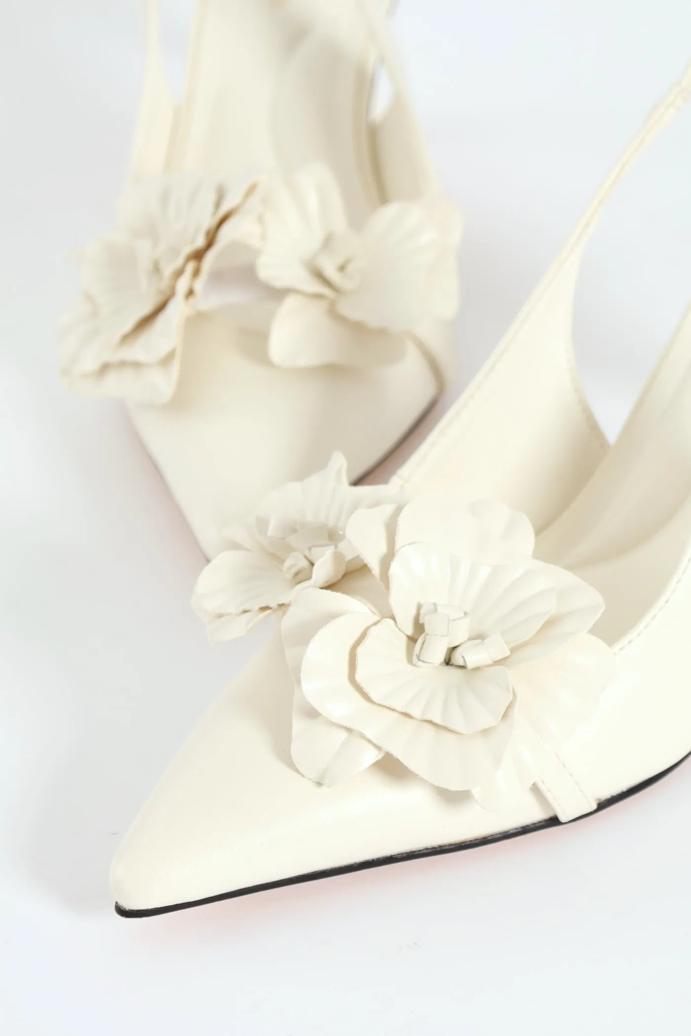 Pointed Slingback 3D Flower Detail Kitten Heel - Off White sold by Edgars product image thumbnail 2