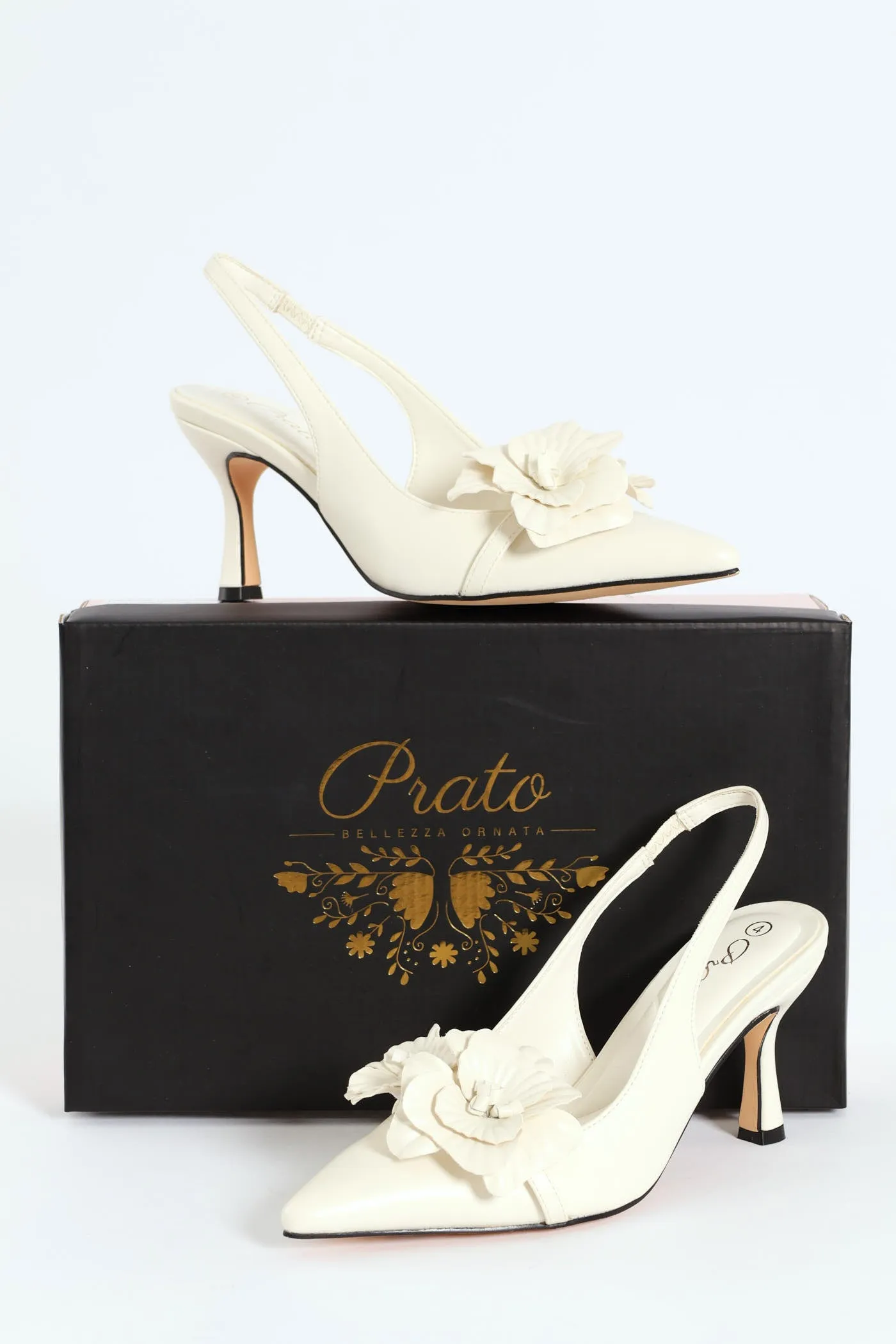 Pointed Slingback 3D Flower Detail Kitten Heel - Off White sold by Edgars product image thumbnail 3