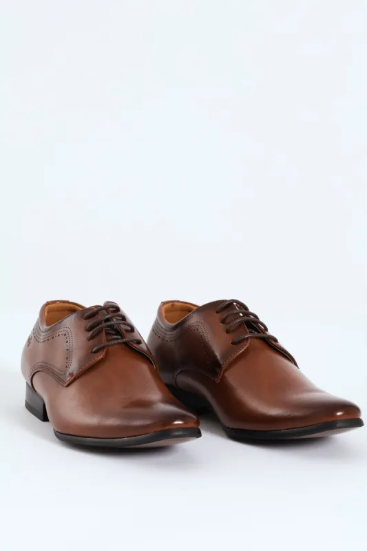 Patterned Pin Punch Lace Up Derby Shoe - Tan sold by Edgars