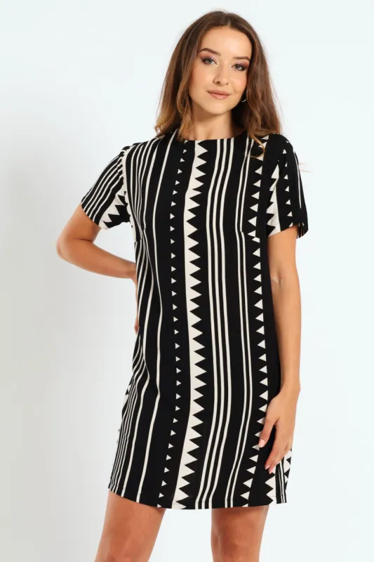 Back Detail Shift Dress - Black/Fawn sold by Edgars