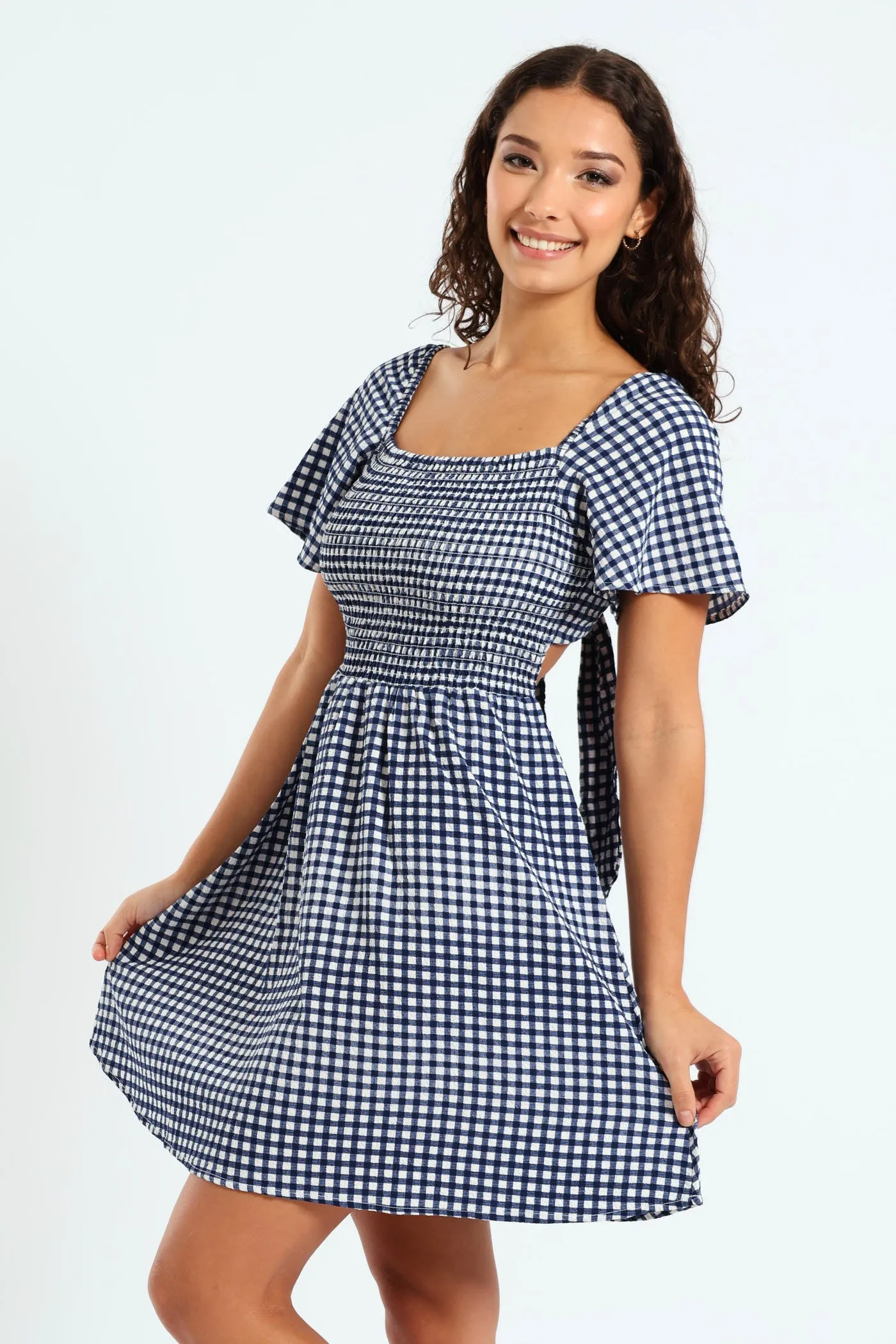 Gingham Smock Mini Dress - Cobalt sold by Edgars product image thumbnail 2