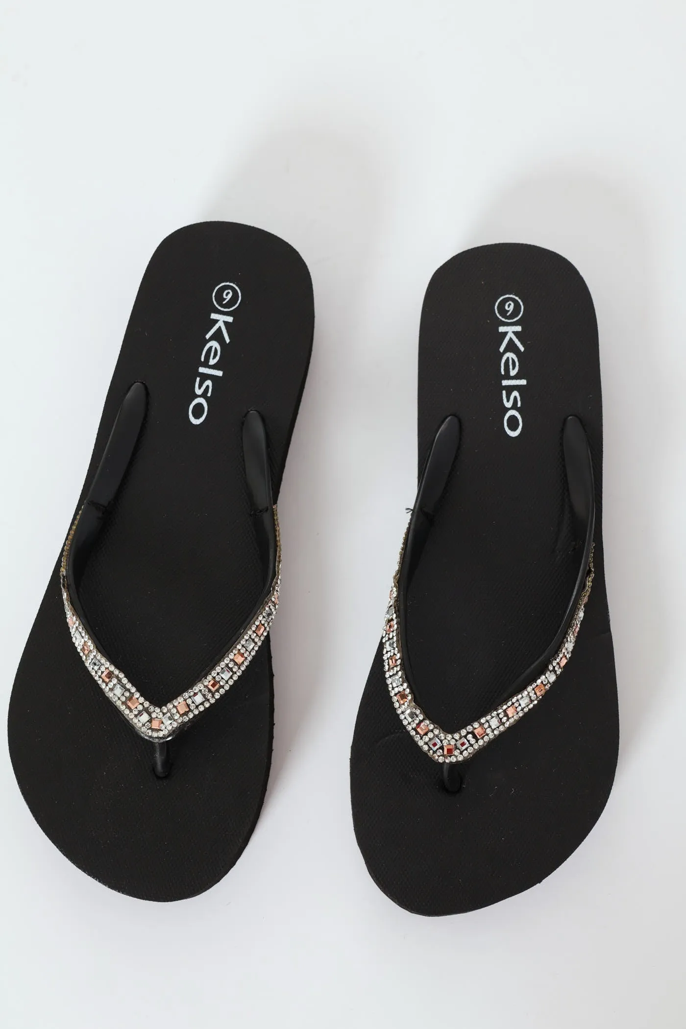 Diamante Strap Thong Sandal - Black sold by Edgars