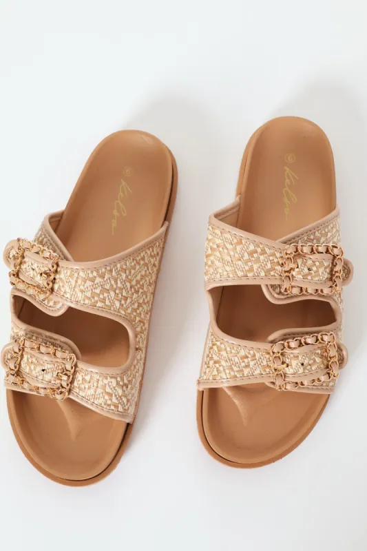 Raffia Birkie With Chain Buckle Detail - Beige sold by Edgars 