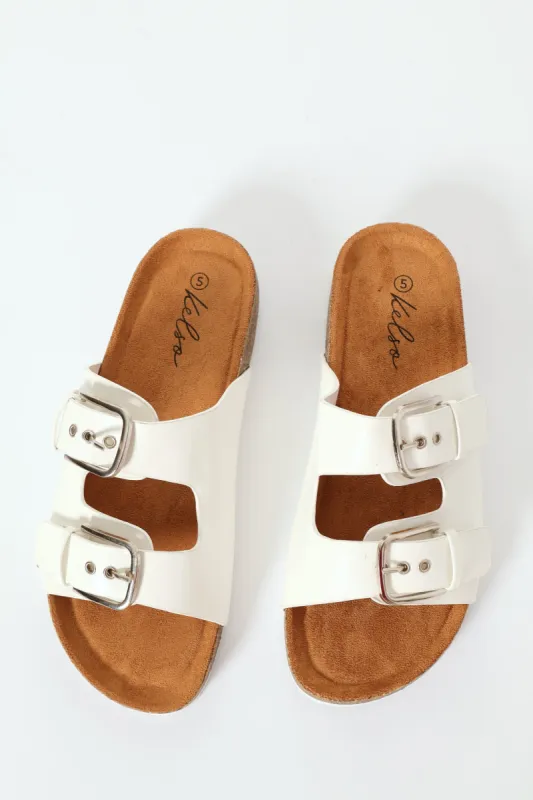 Plain Double Strap Mule With Buckle Detail - White sold by Edgars