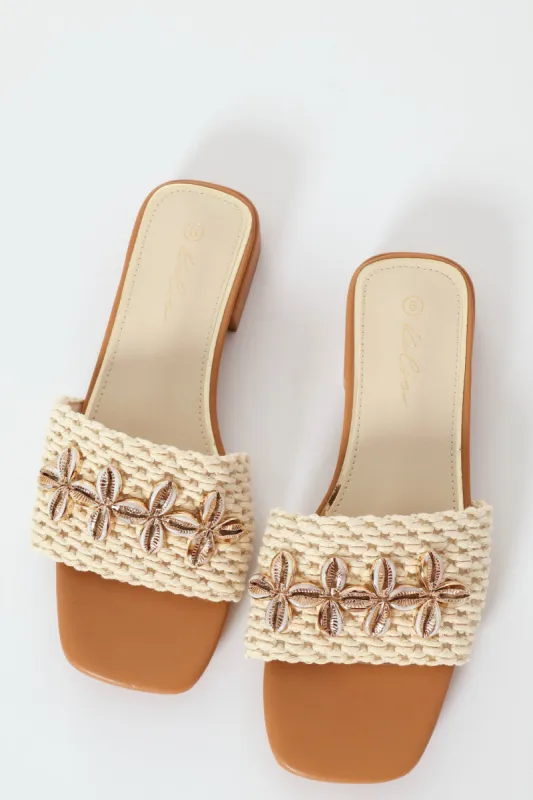 Crochet & Sea Shells Mule Sandal - Natural sold by Edgars