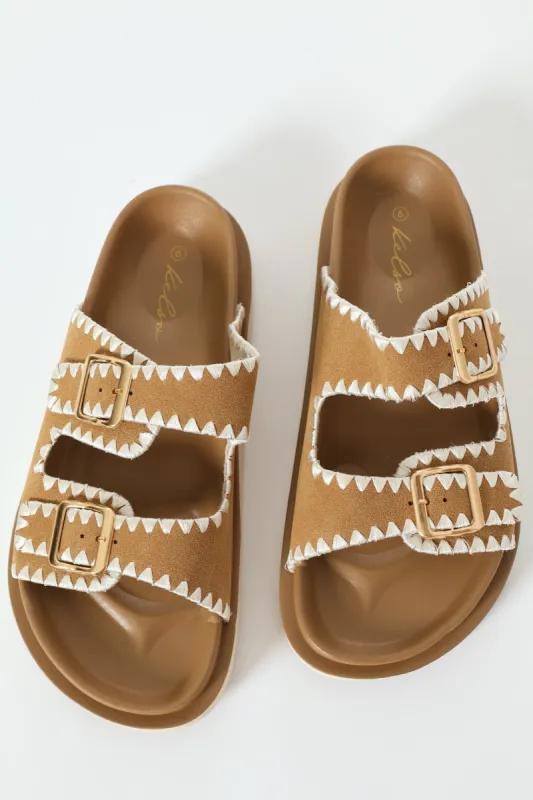 Crochet Stitched Mule With Buckle Detail - Natural sold by Edgars