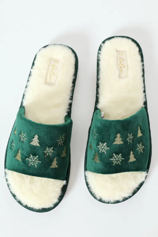 Gold Foil Festive Slipper - Forest Green sold by Edgars