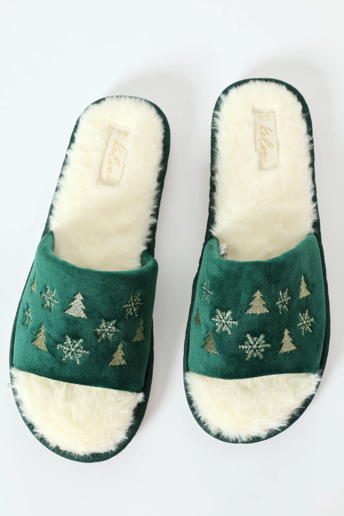 Gold Foil Festive Slipper - Forest Green sold by Edgars