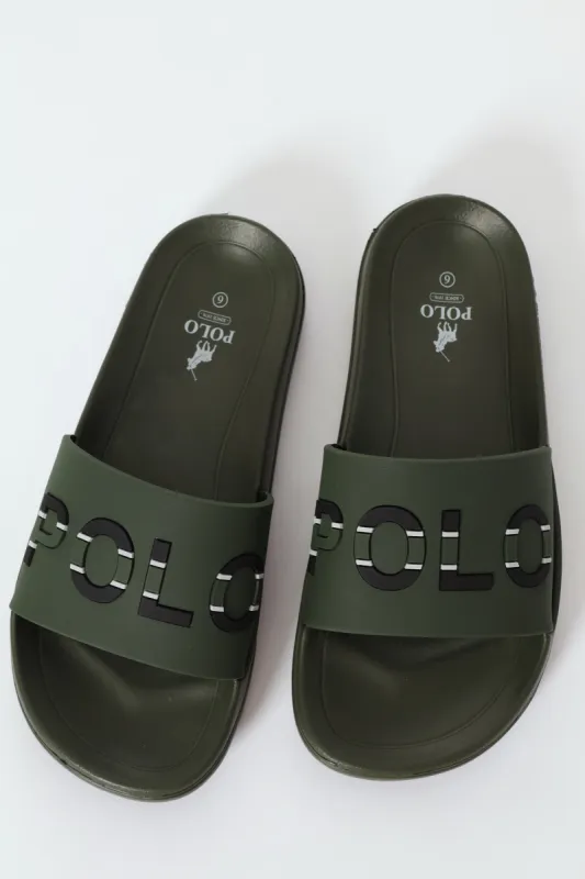 Branded Open Toe Pool Slide - Olive sold by Edgars 