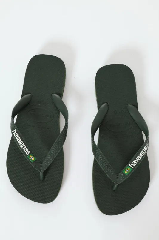 Brazil Logo & Word Flip Flop - Olive sold by Edgars 