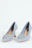 Black & Gold Trim Croc Embossed Court Heel - Blue sold by Edgars