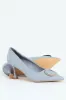 Black & Gold Trim Croc Embossed Court Heel - Blue sold by Edgars