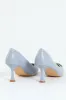 Black & Gold Trim Croc Embossed Court Heel - Blue sold by Edgars