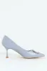 Black & Gold Trim Croc Embossed Court Heel - Blue sold by Edgars
