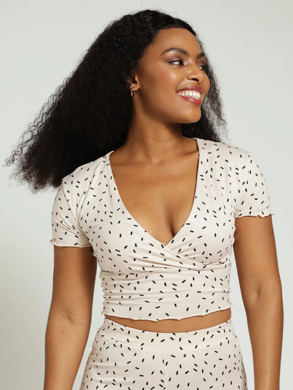 Speckle Cross Over Top - Black/Beige sold by Edgars