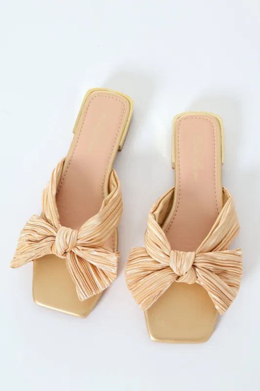 Plisse Bow Mule Sandal - Gold sold by Edgars