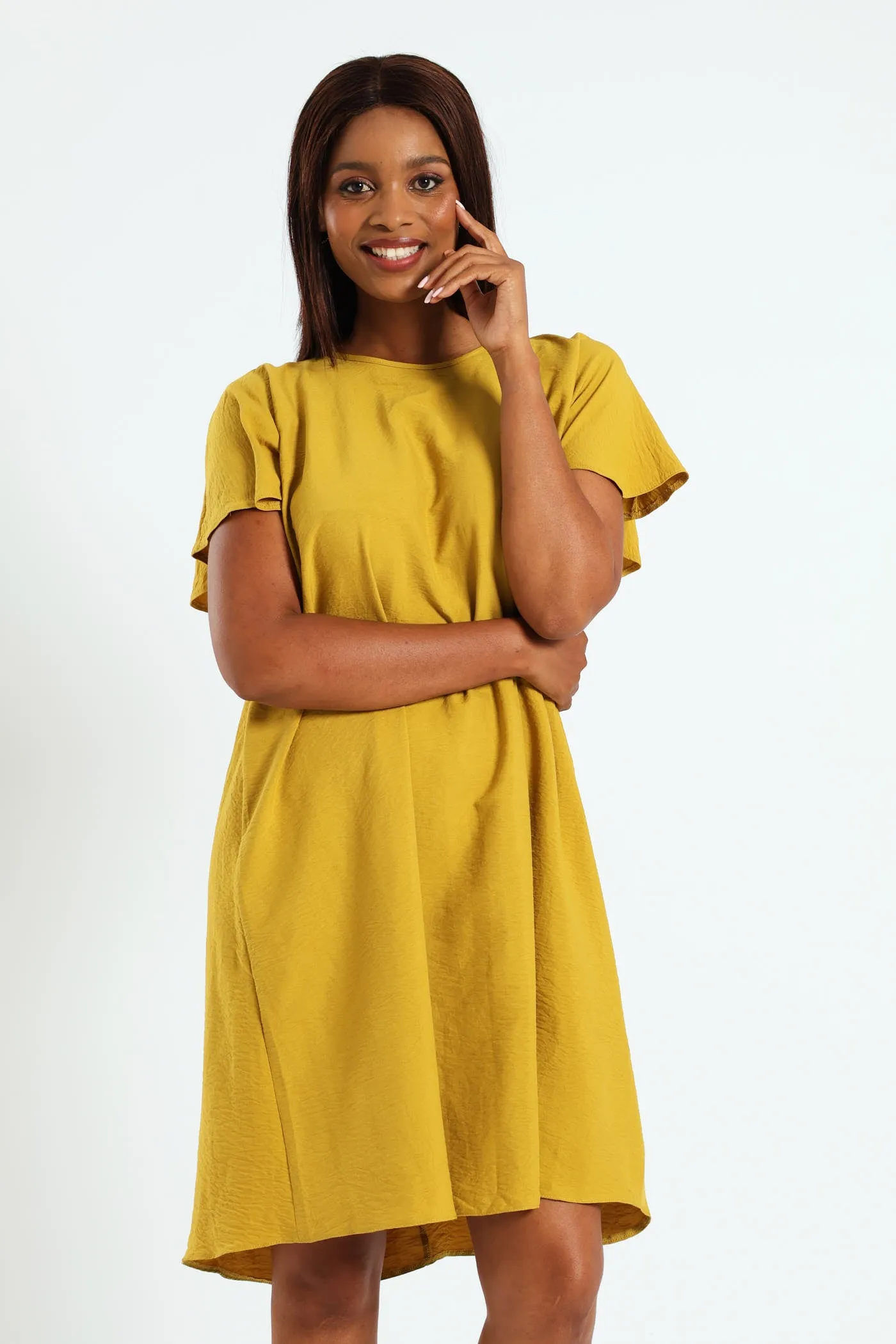 Tie-Back Frill Cape Swing Dress - Tumeric sold by Edgars