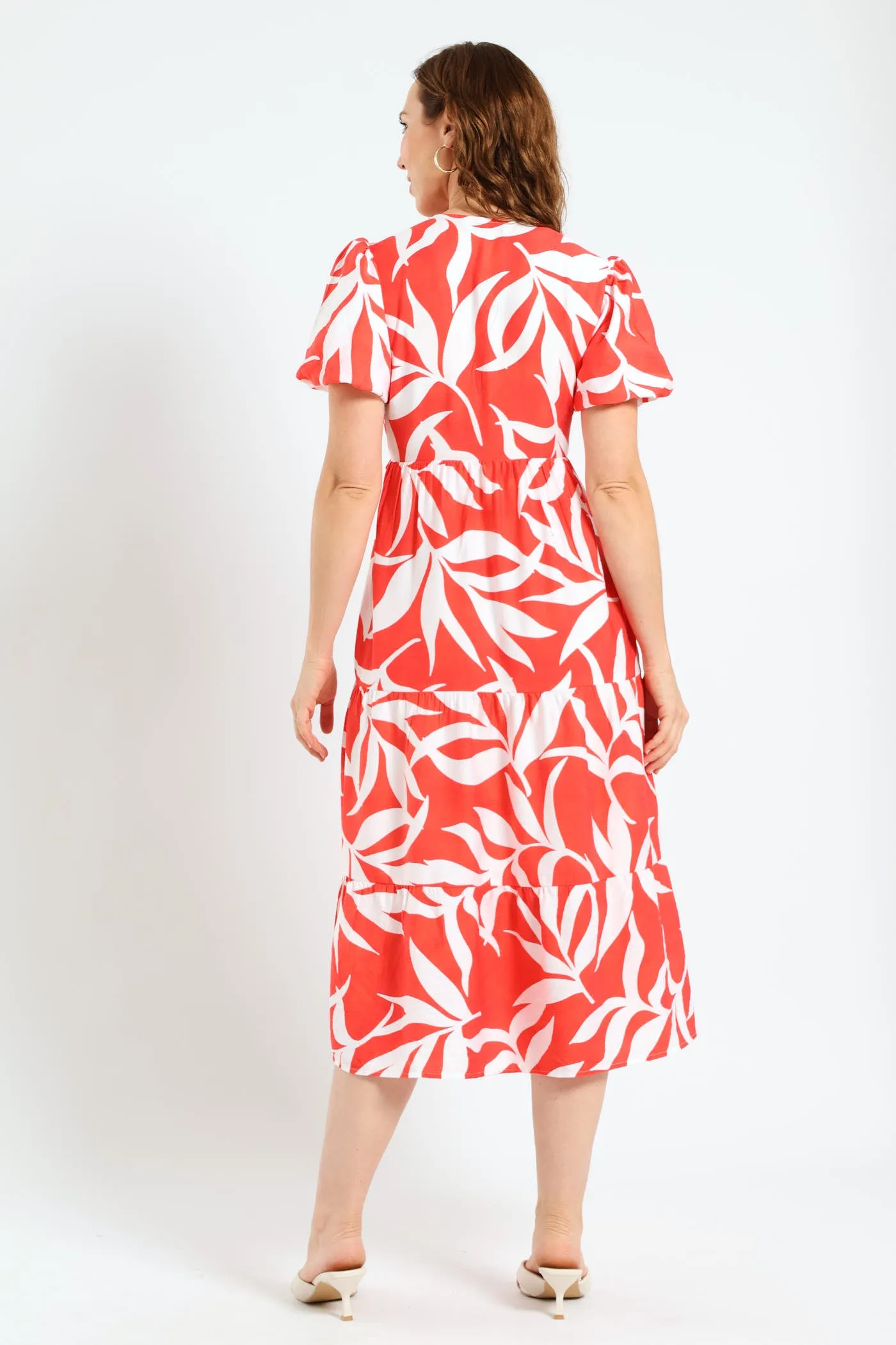 Bubble Sleeve Tiered Wrap Midi Dress - Grapefruit sold by Edgars product image thumbnail 4