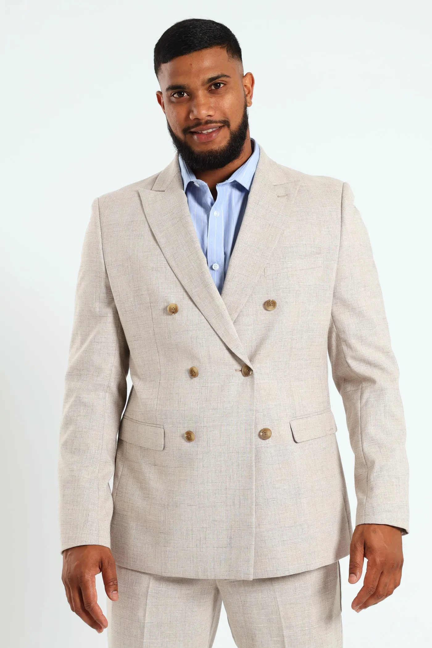 Glen Check Double Breasted Blazer - Natural sold by Edgars