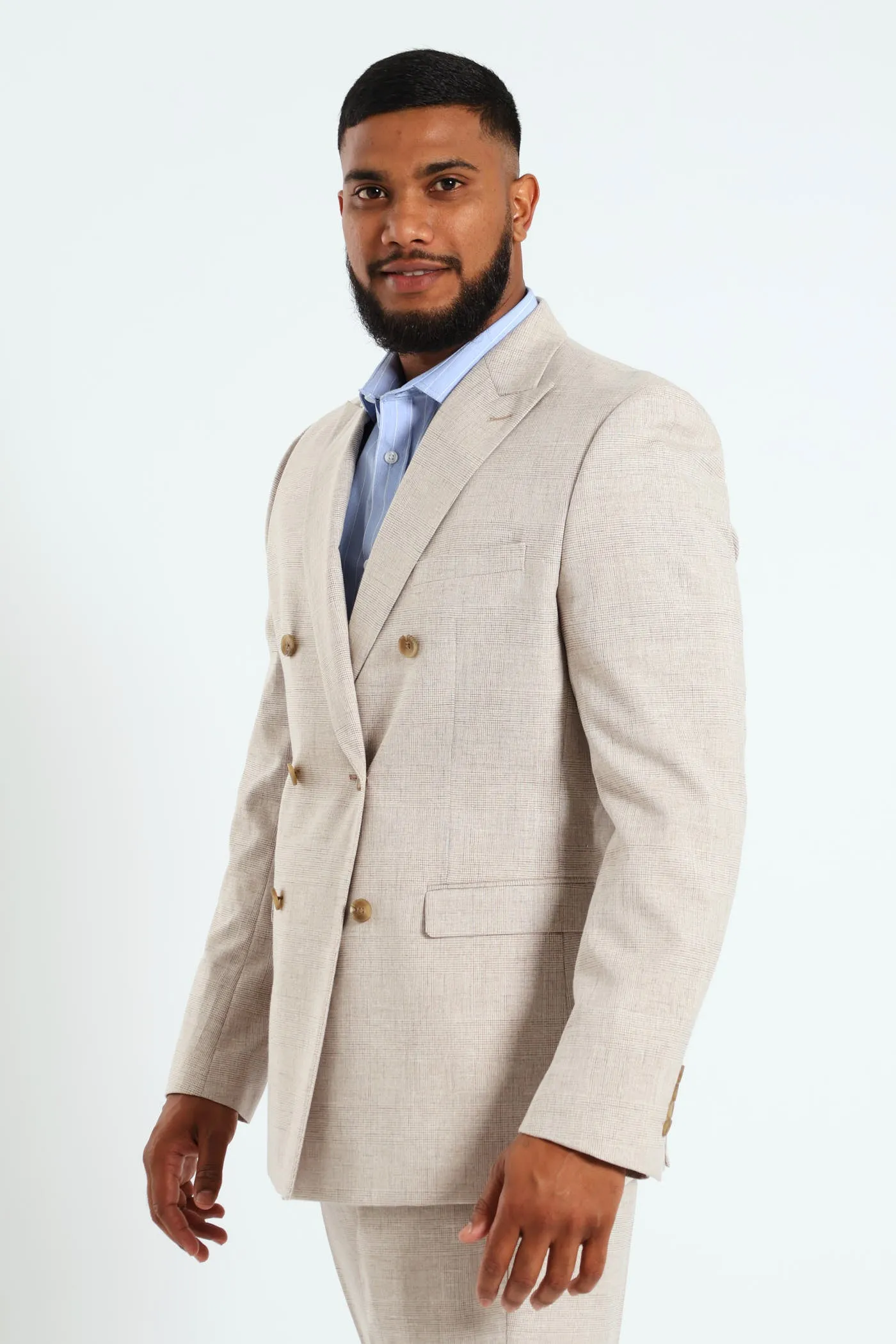 Glen Check Double Breasted Blazer - Natural sold by Edgars product image thumbnail 3