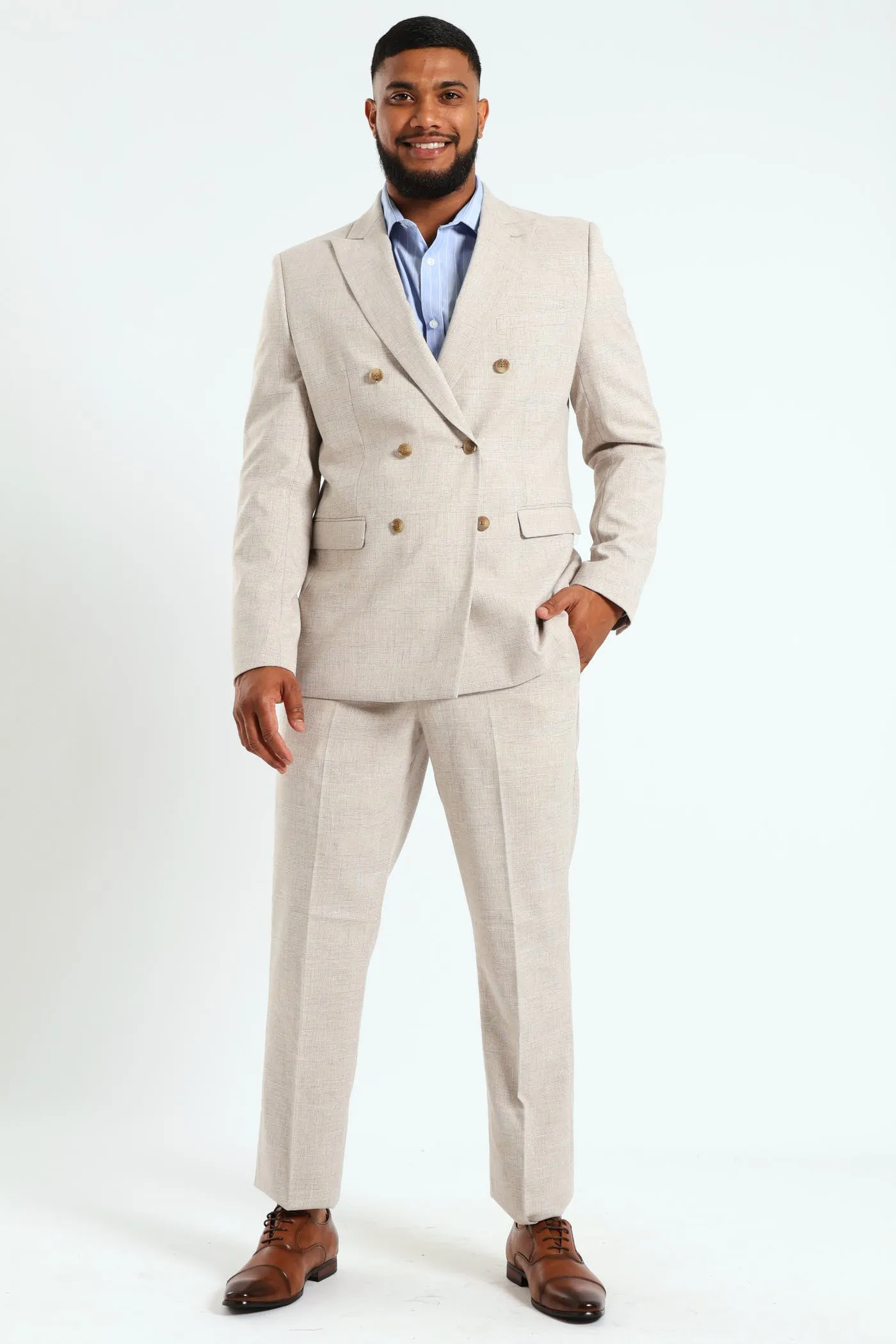 Glen Check Double Breasted Blazer - Natural sold by Edgars product image thumbnail 2