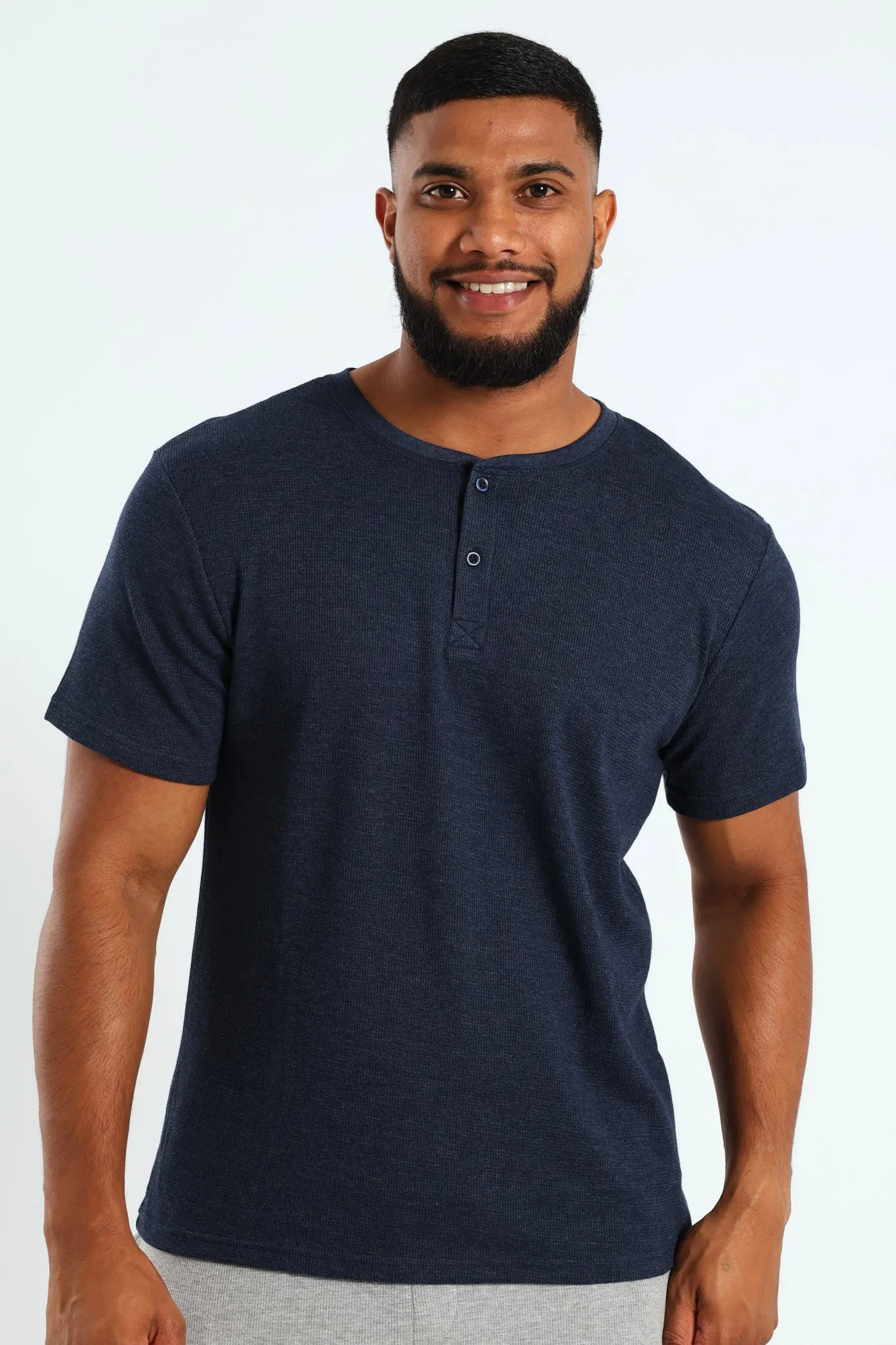 Waffle Henley Sleep Shirt - Navy sold by Edgars